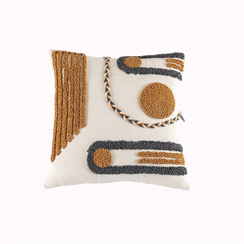Indian Hand-Tufted Cushion Cover - Ethnic Braid Loop Velvet Throw Pillow