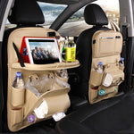 Car Storage Organizer - PU Leather Seat Back Organizer with Tray & Pockets Beige