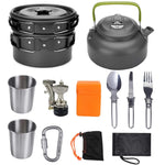 Camping Cookware Kit Outdoor Cooking Set Aluminum Equipment Outdoor Pot Travel Tableware Kitchen Hiking Picnic BBQ Black