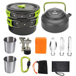 Camping Cookware Kit Outdoor Cooking Set Aluminum Equipment Outdoor Pot Travel Tableware Kitchen Hiking Picnic BBQ Green
