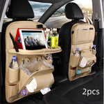Car Storage Organizer - PU Leather Seat Back Organizer with Tray & Pockets Beige 2pcs