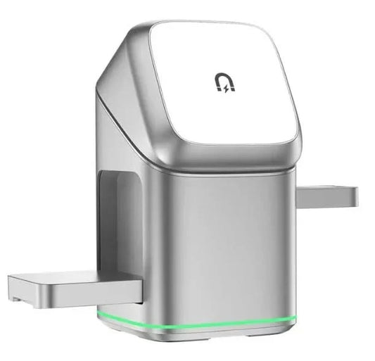 15W Fast Wireless Charger - Auto-Rotating Magnetic LED Charging Stand for Phone & Earbuds