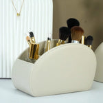 Premium PU Leather Desk Organizer - Multi-Compartment Storage Box for Office & Cosmetics Off-white