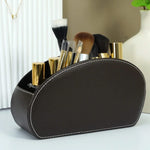 Premium PU Leather Desk Organizer - Multi-Compartment Storage Box for Office & Cosmetics Brown