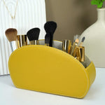 Premium PU Leather Desk Organizer - Multi-Compartment Storage Box for Office & Cosmetics Yellow