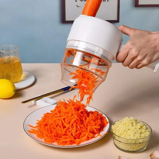 Electric Food Chopper - 4-in-1 Portable Vegetable Slicer, Garlic Crusher & Meat Grinder