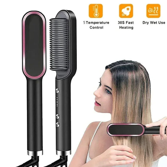 Professional PTC Hair Straightener Brush - Electric Hot Comb for Quick Styling