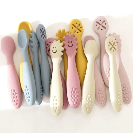 Baby Feeding Spoons Set - 3 Pack Silicone Learning Utensils for Newborns & Toddlers