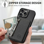 Phone Card Holder Wallet - PU Leather Stick-On Zipper Pouch for iPhone