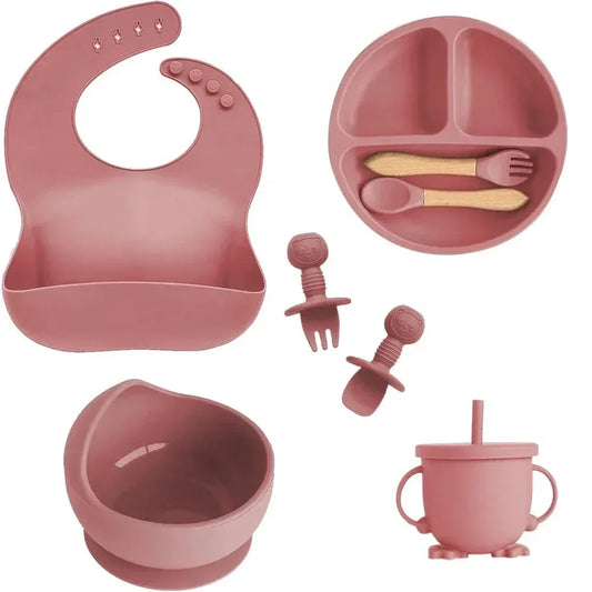 Baby Silicone Tableware Set - 8 Piece BPA-Free Feeding Set with Suction Plates, Bowls & Bib for Mess-Free Mealtimes