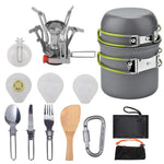 Camping Cookware Kit Outdoor Cooking Set Aluminum Equipment Outdoor Pot Travel Tableware Kitchen Hiking Picnic BBQ Green A Set